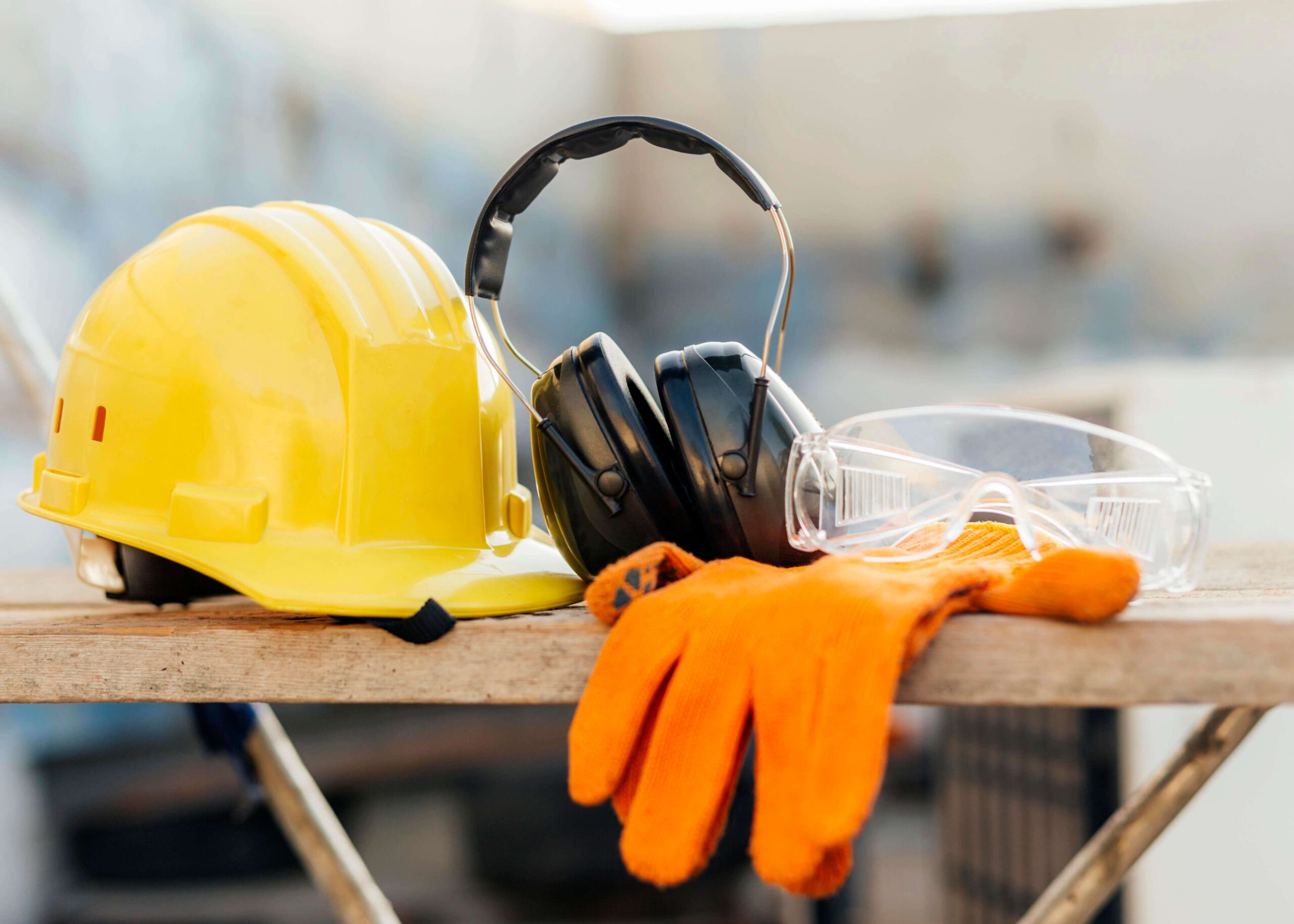 front view protective glasses with hard hat headphones scaled